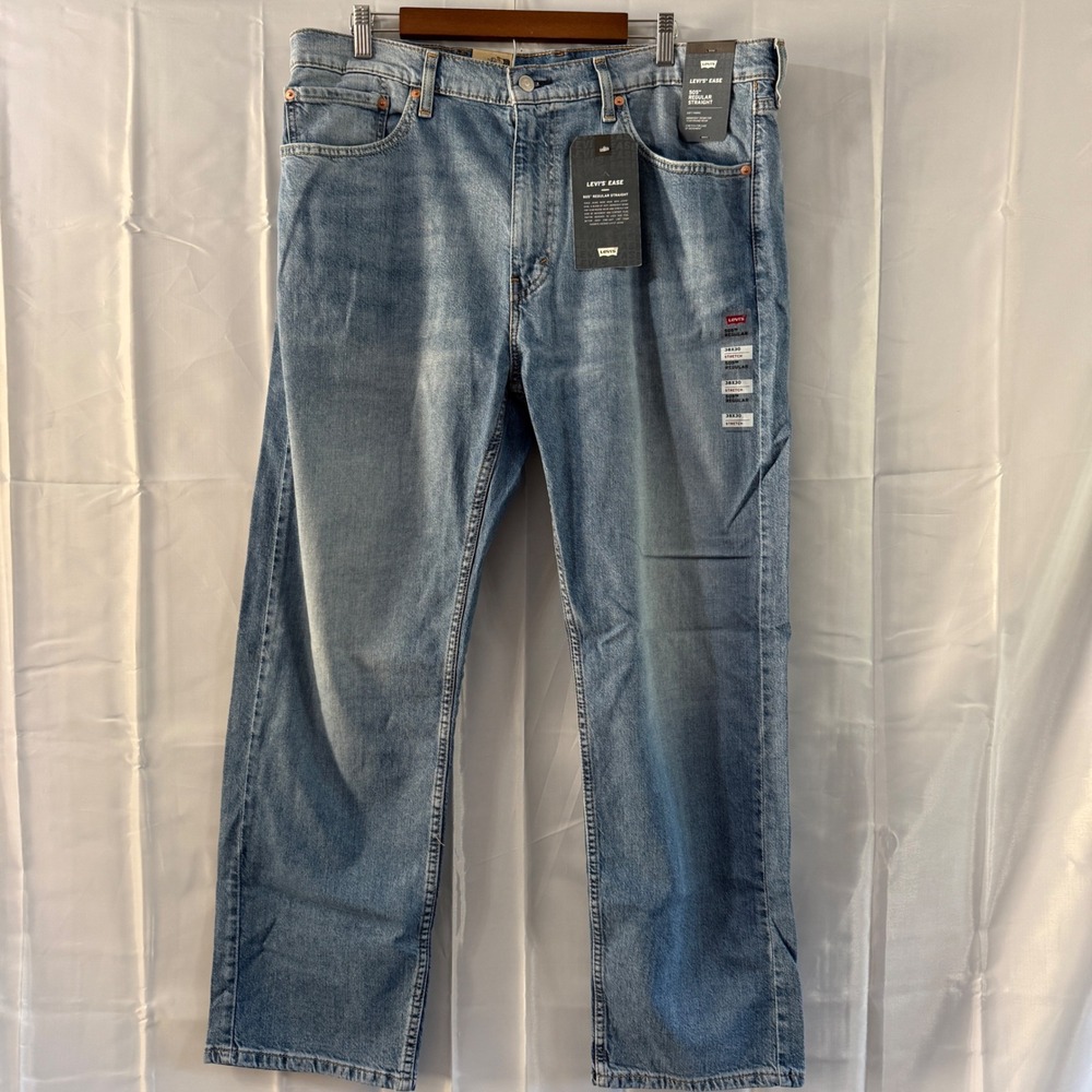 Levis 505 Regular Straight Mens Jeans 38x30 Light Wash Stretch Denim new tags